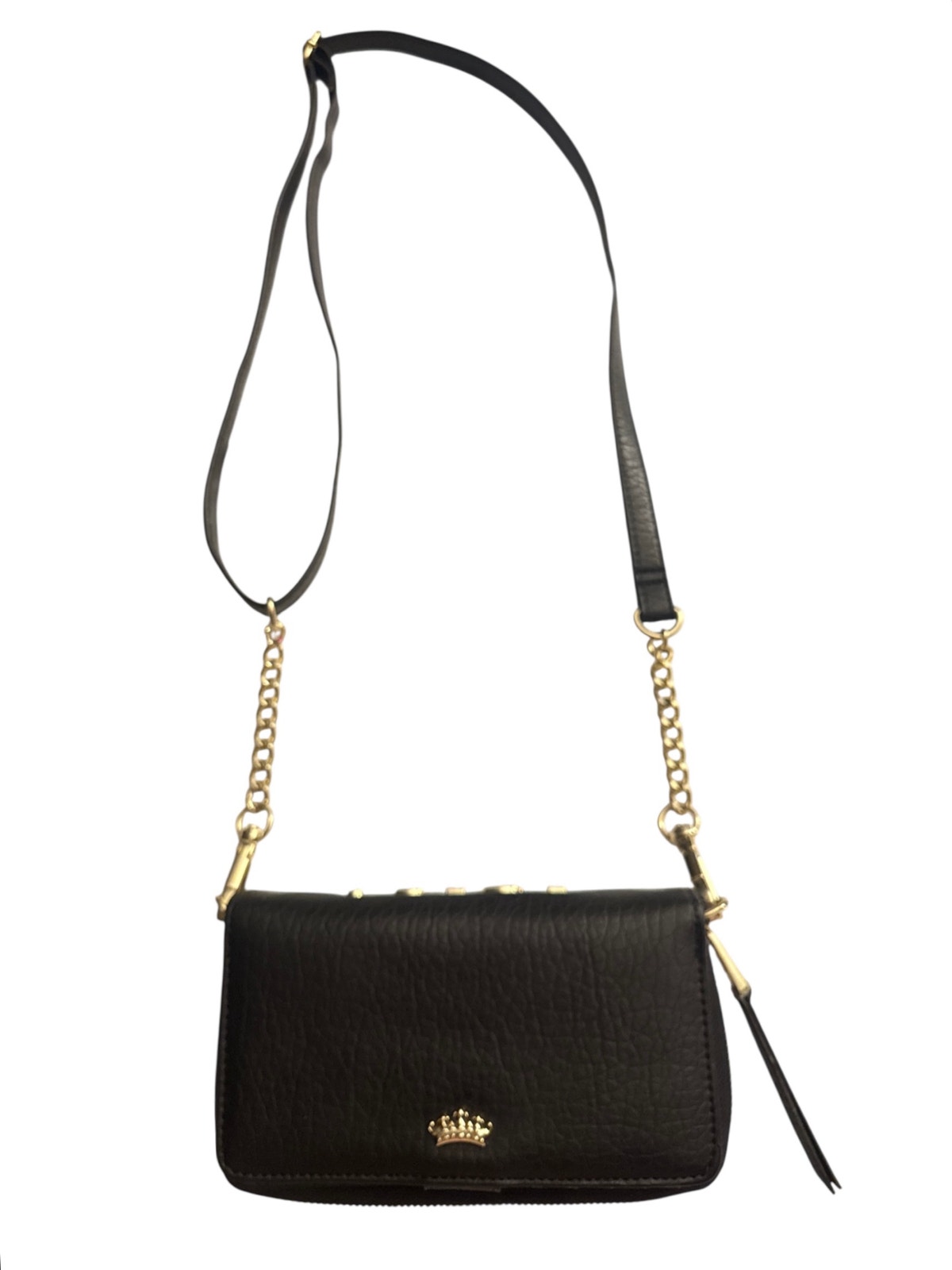 Juicy Couture Crossbody Black Wallet Gold Logo Adjustable Chain Strap Zip Around